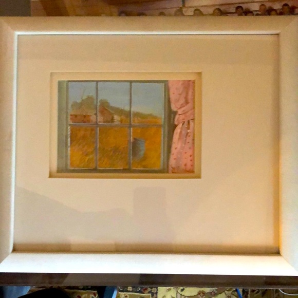 Farmhouse decor framed picture of a farm in winter as seen through a window - Picture 1 of 13